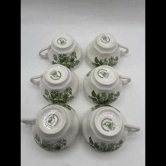 Enoch Wedgwood Tunstall Ltd Kent Green White Tea- Cup Set of 6 & 3 Salad Plates - Picture 6 of 9